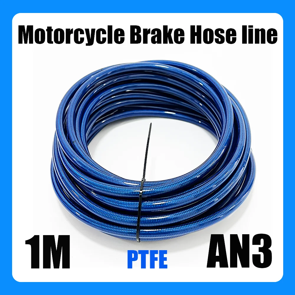 1M PTFE Motorcycle Braided Stainless Steel Brake Line Hose Fluid Hydraulic Hose Brake Line Gas Oil Fuel Tube Pipe Internal AN3