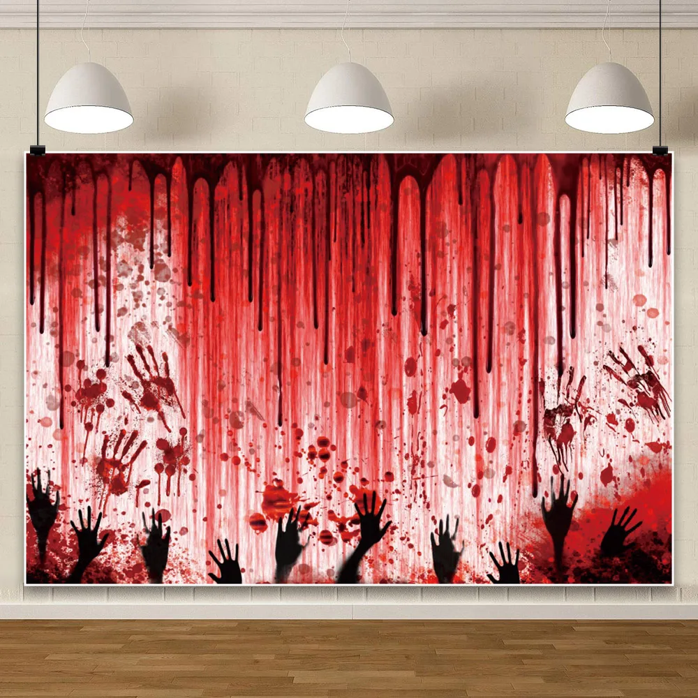 Laeacco Scary Blood Splatter Wall Halloween Photography Background Red Blood Dripping Horror Birthday Party Portrait Backdrop