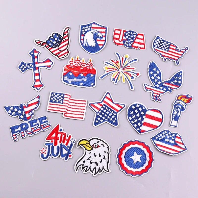 

Independence Day Embroidery Patch DIY Star & Bird Iron On Patches For Clothing Thernmoadhesive Patches On Clothes Sewing Badges