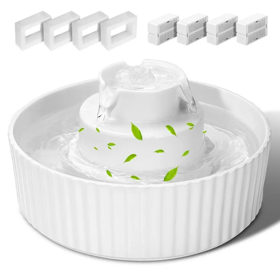 

Фонтан-поилка для кошек, 2,1 л (70 унций), фарфоровый диспенсер для воды для домашних животных с 4 сменными фильтрами и губками, автоматическая поилка для собак