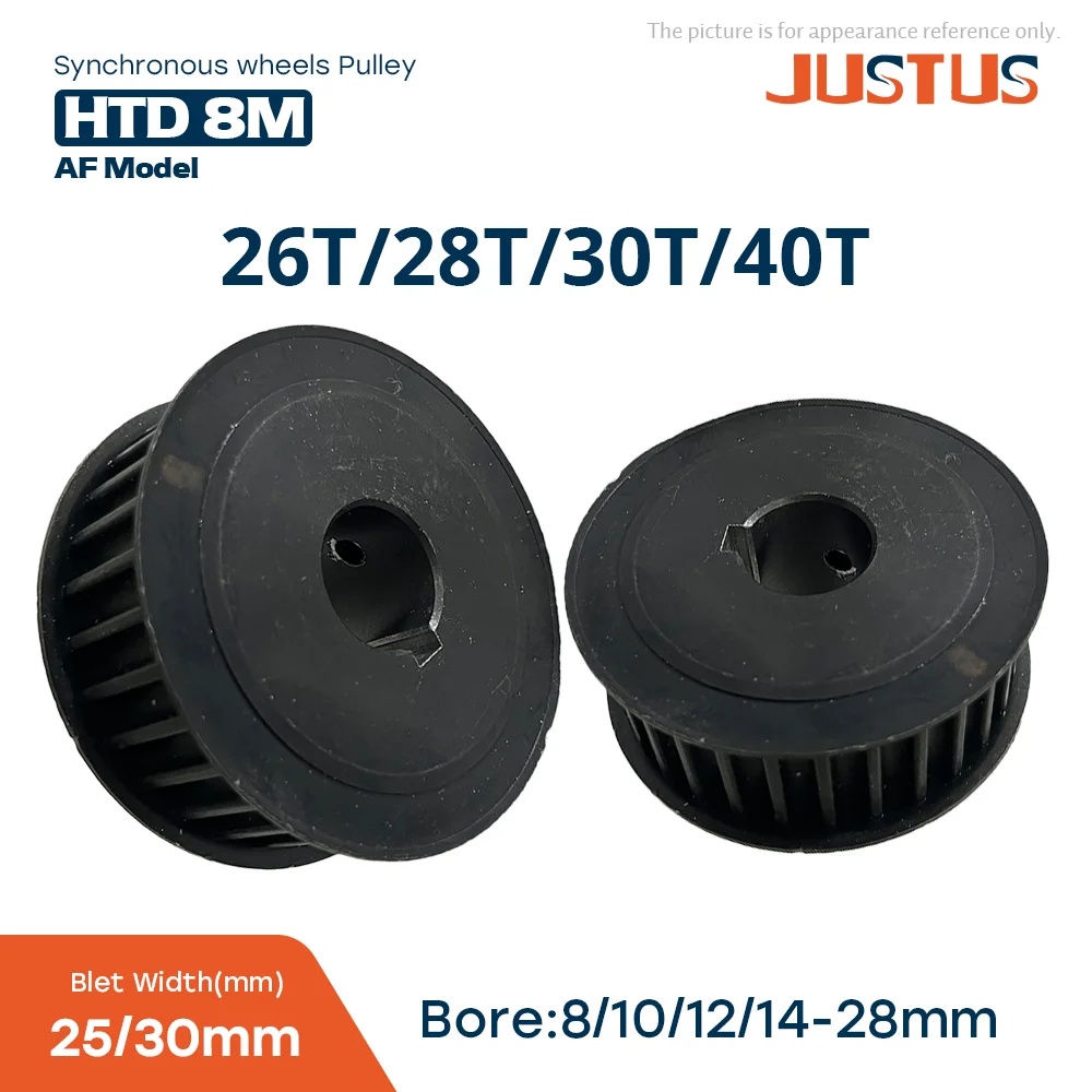 

HTD 8M Synchronous Wheels 26T/28T/30T/40T Black Steel Pitch 8mm Bore 8-28mm Slot Width 27/32mm for Timing Belt Width 25/30mm