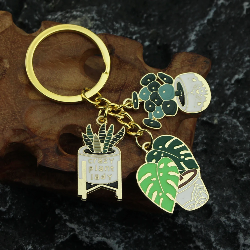 Green Potting Plant Cartoon Fashion Lovely Keychain Succulent Vegetation Combination Key Ring Pendant Small Gift