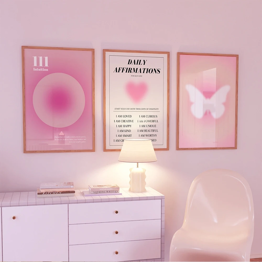 Cuadro sobre lienzo para pared con afirmación espiritual de Aura degradado rosa, carteles nórdicos e impresiones, imágenes de pared para decoración para sala de estar