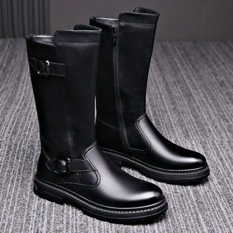 large size mens casual cosplay show high motorcycle boots designer genuine leather shoes cowboy platform boot long knight botas