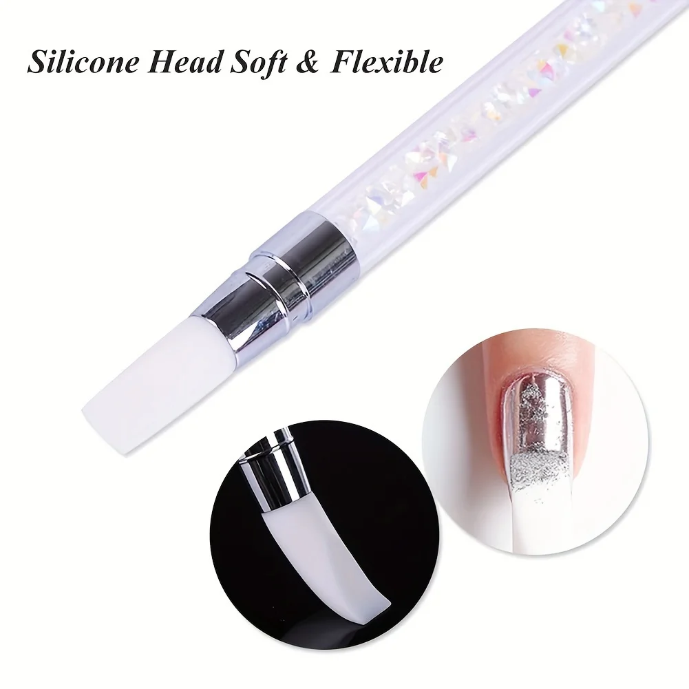 Dual-ended Silicone Nail Art Carving Pen Nail Art Brush Carving Mirror Glitter Powder Dotting Painting Nail Pen Manicure Tools