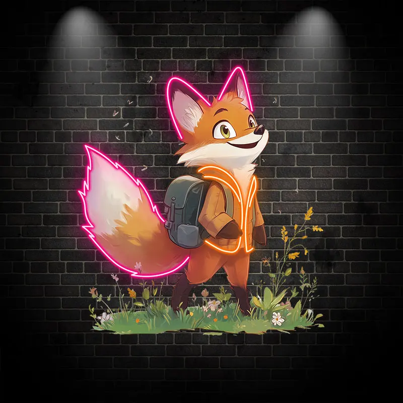 Adorable Neon Fox LED Light - Bright Cartoon Animal Lamp for Kids' Room, Night Light, Playful Fox Design, Perfect Bedroom Decor