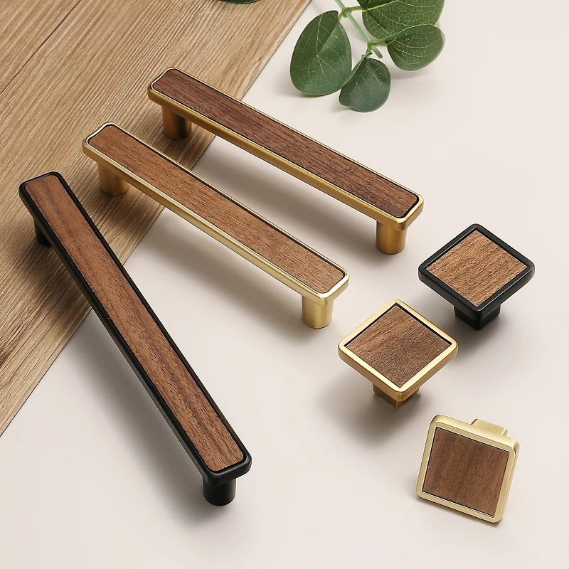 Minimalist Wardrobe Cabinet Door Pull Handle Natural Wood Style TV Stand Shoe Cabinet Drawer Walnut Wood Handle Furniture Handle