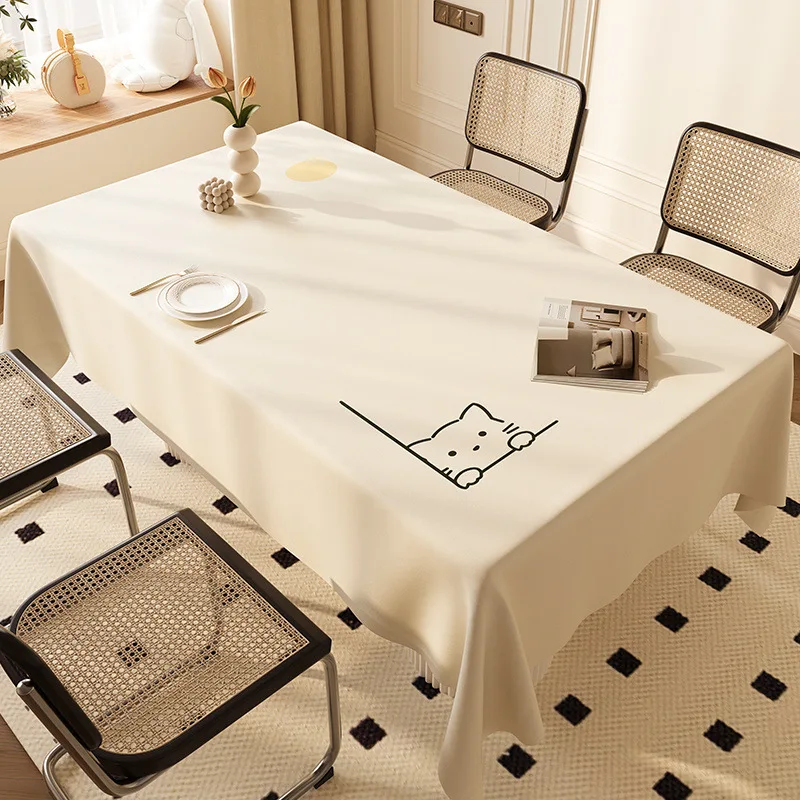 Cream Style Faux Sheepskin Tablecloth, Waterproof Oil-Proof Washable Luxury Rectangular Dining/Tea Table Cover