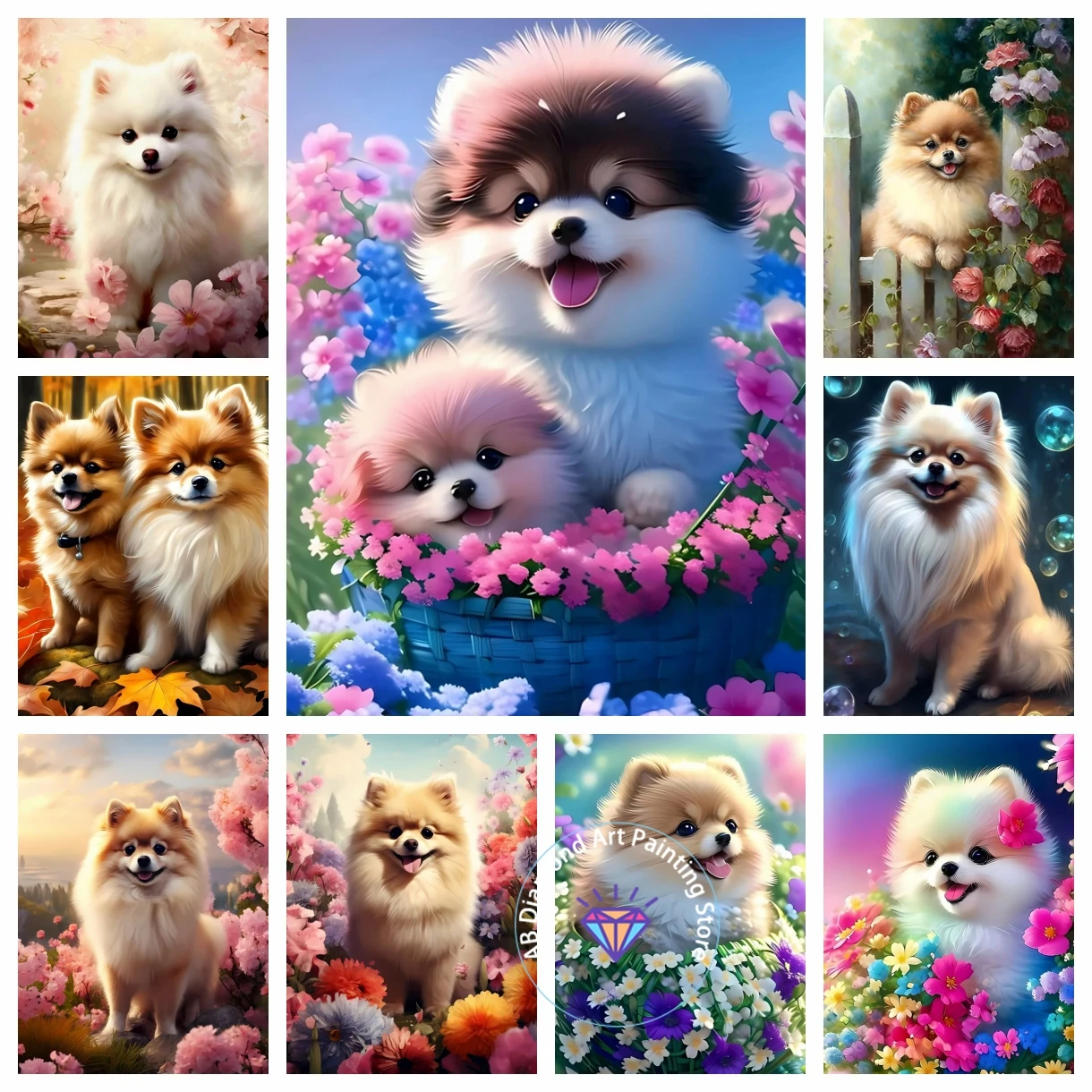 

Pomeranian Cartoon Dog Animal AB Diamond Painting Cross Stitch Kit Pixel Mosaic Embroidery Home Decor 5D DIY Art Drawing Hanging