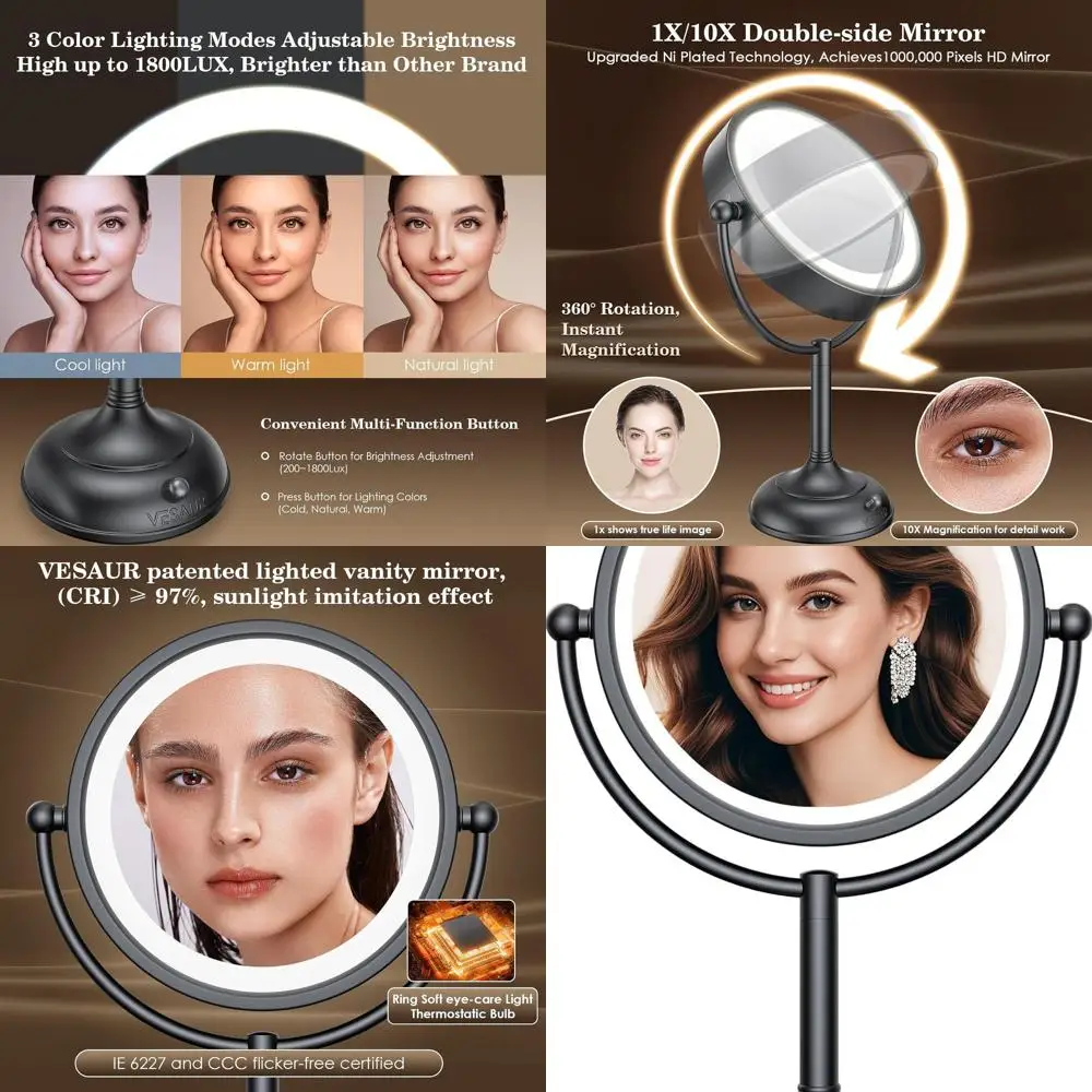 

8.5 Dual-Sided LED Lighted Makeup Mirror with 1X/10X Magnification and 90 Adjustable Brightness Levels