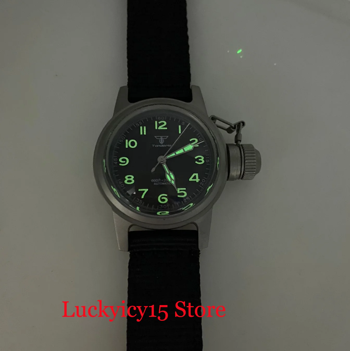 Vintage Military Tandorio 36MM Watch 20ATM Black Dial With Arabic Numerals Auto NH35A Movement Men Double Dome Sapphire Glass