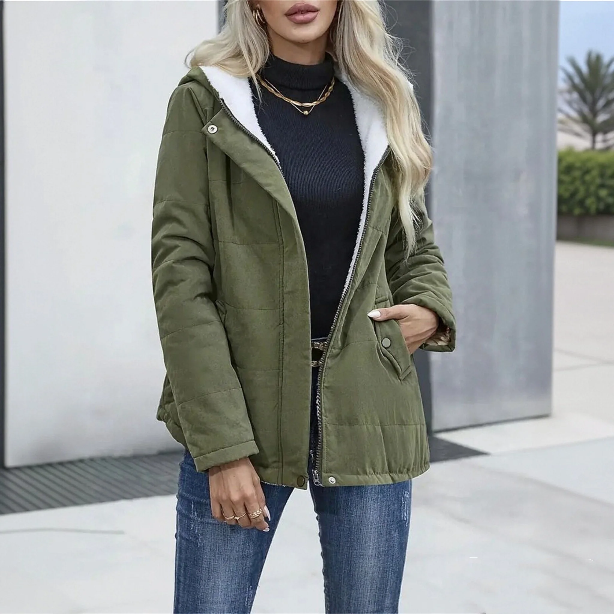 

Women Autumn Winter Padded Coat Zip Up Long Sleeve Korean Hooded Jacket Fashion Solid Warm Clothes Casual Outfit Coats Street