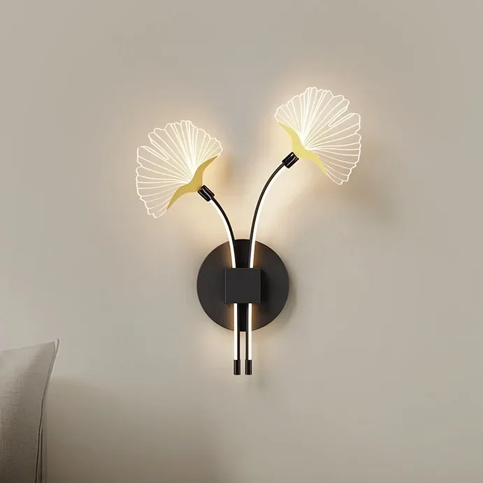 

Wall Lamp Bedroom Bedside Lamp Full Spectrum Luxury Creative Apricot Leaf Corridor Living Room Sofa Background Wall Lamps