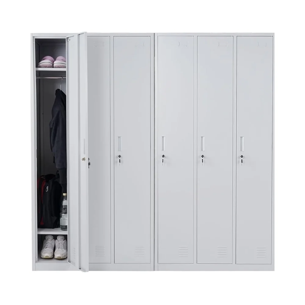 #￥Modern Commercial Office Filing Cabinet Metal Panel Design 6 Compartments Adjustable Height Grey