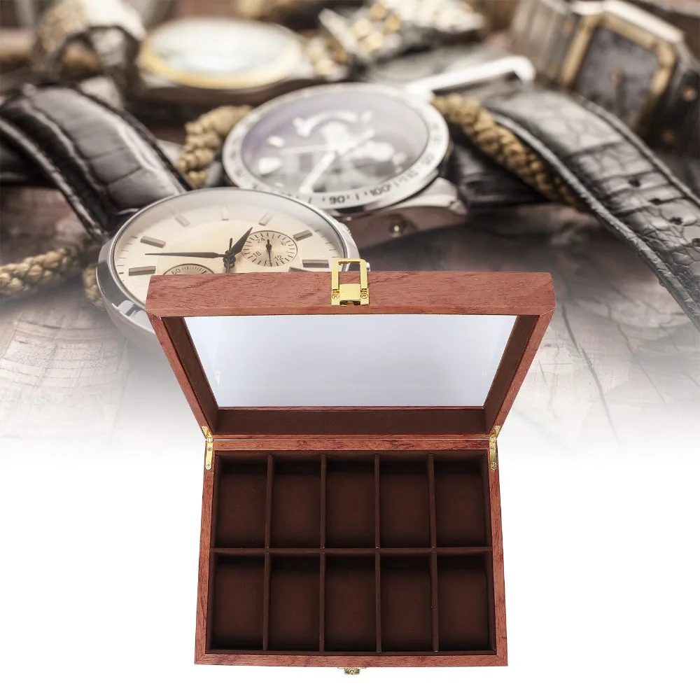 Composite Wood Watch Display Box Coffee colored watch pillow 26.5 x 20 x 8cm Watch Organizer Jewelry Display Case Home Storage
