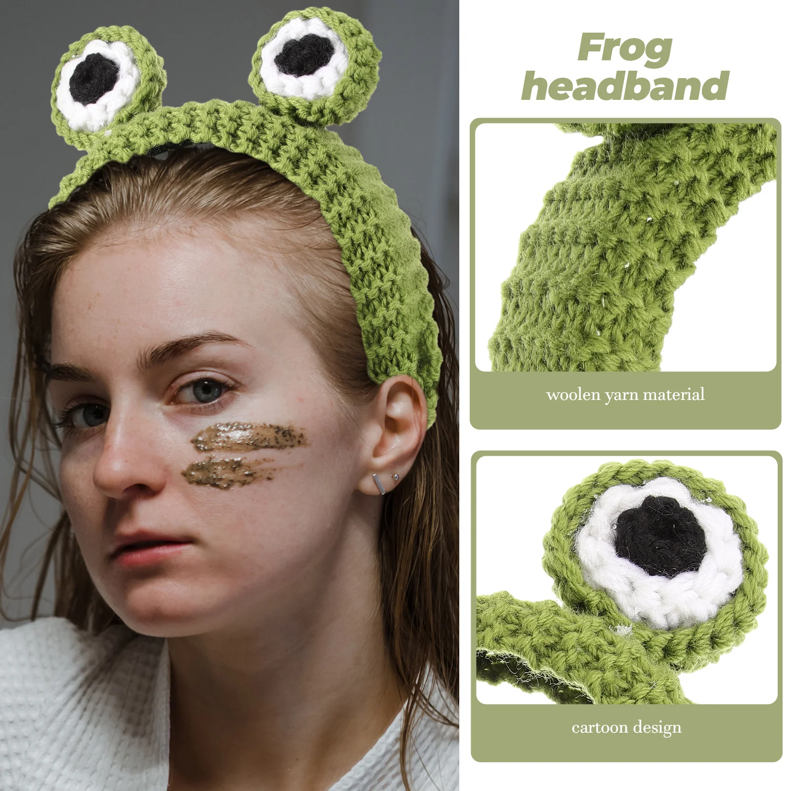 

Frog Headband Woolen Yarn Creative Funny Design for Face Washing Makeup Skincare Spa Moisturizing Wide Application Women