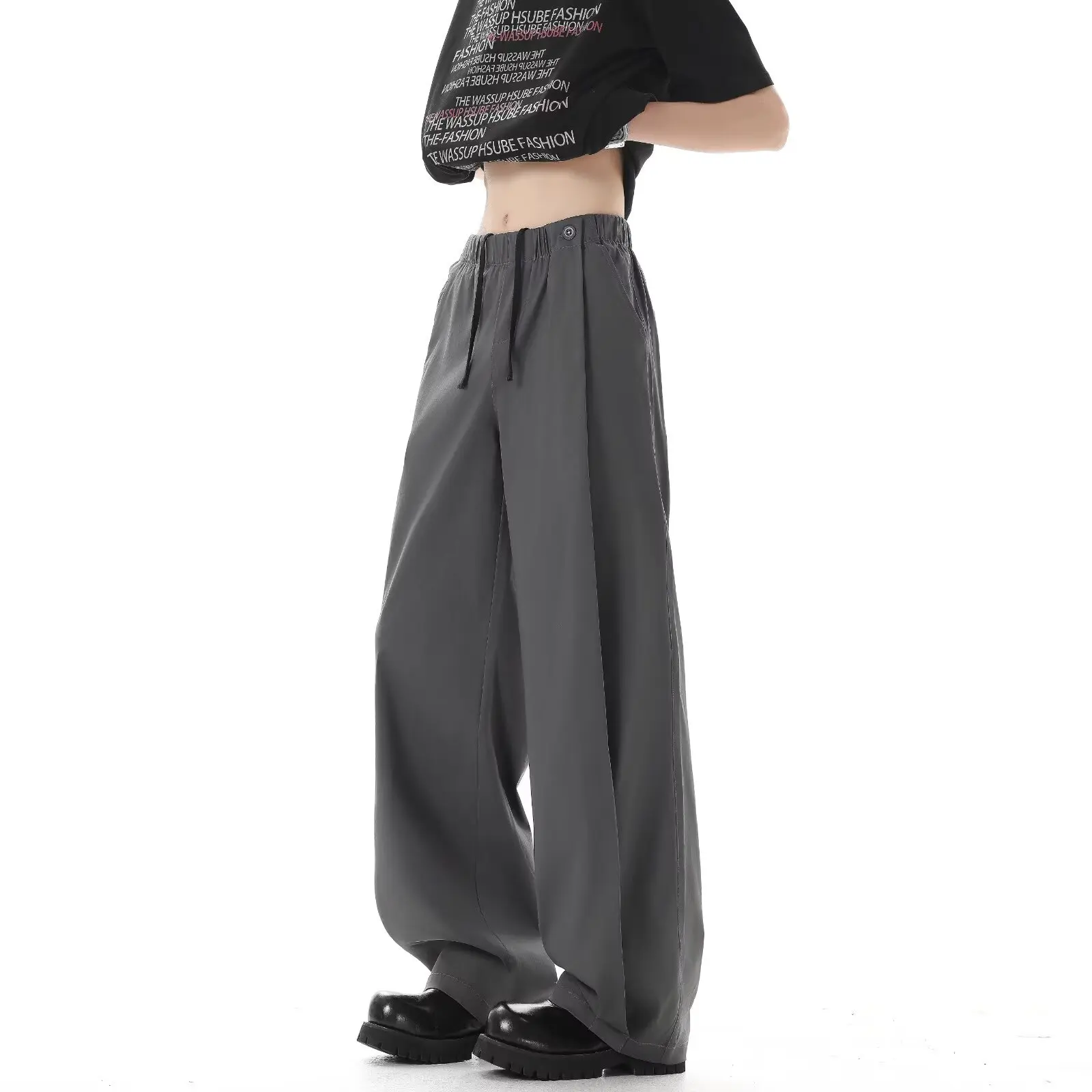 Japanese Style New Fashion Men's Loose Simple Basic Casual Trendy Solid Color Wide Leg Pleated Suit Pants Male Trousers Clothes