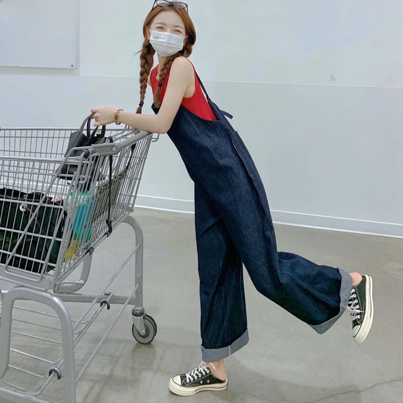 

Ele Summer Women's One-Piece Overalls Loose Slim Wide Leg High Waist Denim Susps Suit Commute Sle High Waist kets