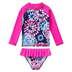 Teenager Girls Swimwear Long Sleeve With Ruffle Trim Kids Swimsuit High Quality Kids Bikini Sets Children Beach Wear 3-9Y