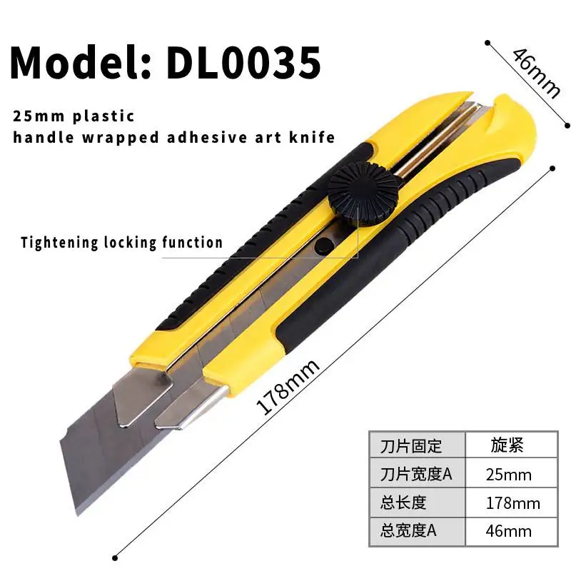 25mm Utility Knife SK5 Stainless Steel Blade Retractable Knife Box Cutter Snap-off Pocket Utility Knives Cut Rope Paper Utility