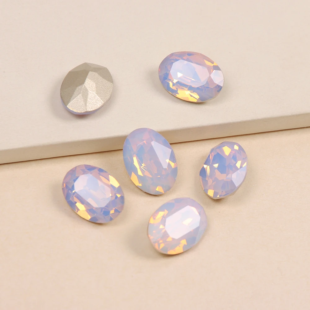 Rose Water Opal Oval Shape Nail Charms K9 Fancy Crystal Pointback Nails Rhinestones for 3D Nail Art Accessories