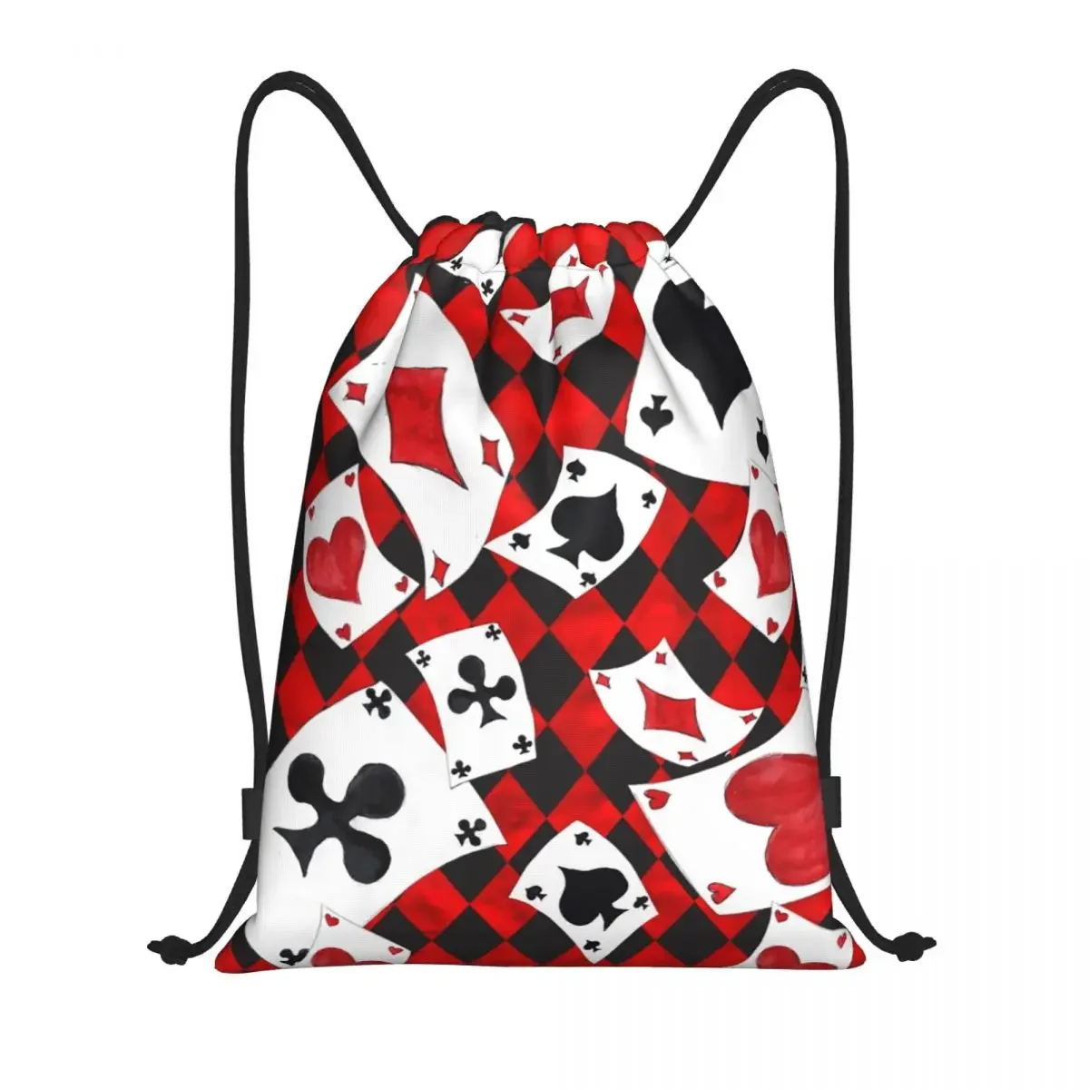 Poker Playing Cards Pattern Drawstring Backpack Women Men Sport Gym Sackpack Portable Gambling Card Game Shopping Bag Sack