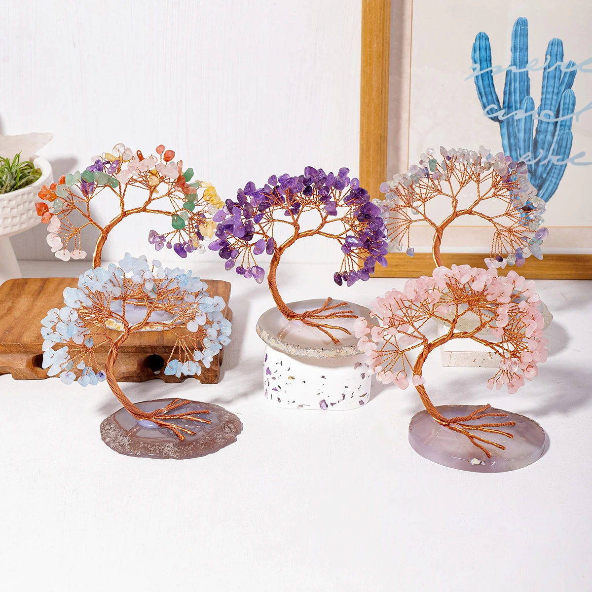 1pc Natural Crystal Tree Citrine Fortune Tree Agate Base Phoenix Tail Tree Crystal Gravel Life Tree Home Decoration Ornaments