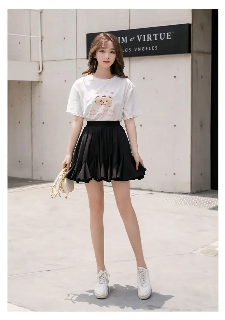 Woman Chiffon Skirt Solid Color Floral Print Practice Female Casual Pleated Mini Skirt Ladies Good Quality A-line Skirts P905