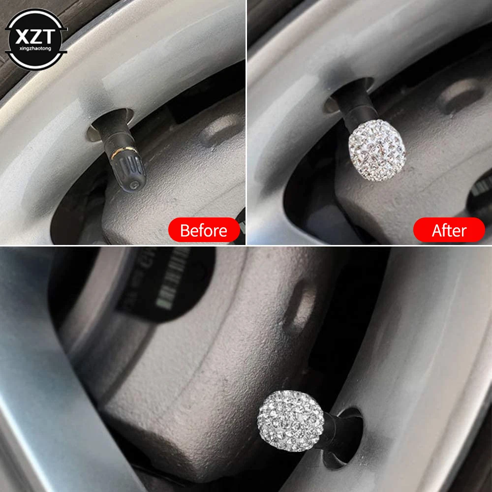 

4 PCS Crystal Car Tire Valve Caps Diamond Shining Dust-proof Wheel Valve Covers Vehicle Bling Auto Charms Decor Auto Accessories