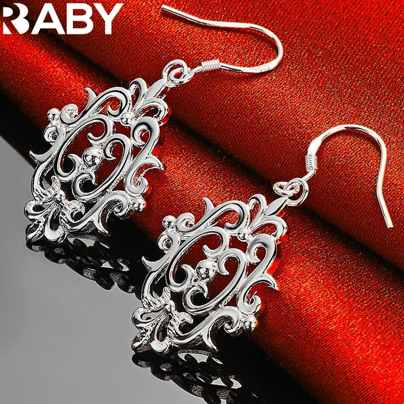 

URBABY 925 Sterling Silver Geometry Drop Earrings For Women Fashion Earring Wedding Party Charms Jewelry Retro Accessories