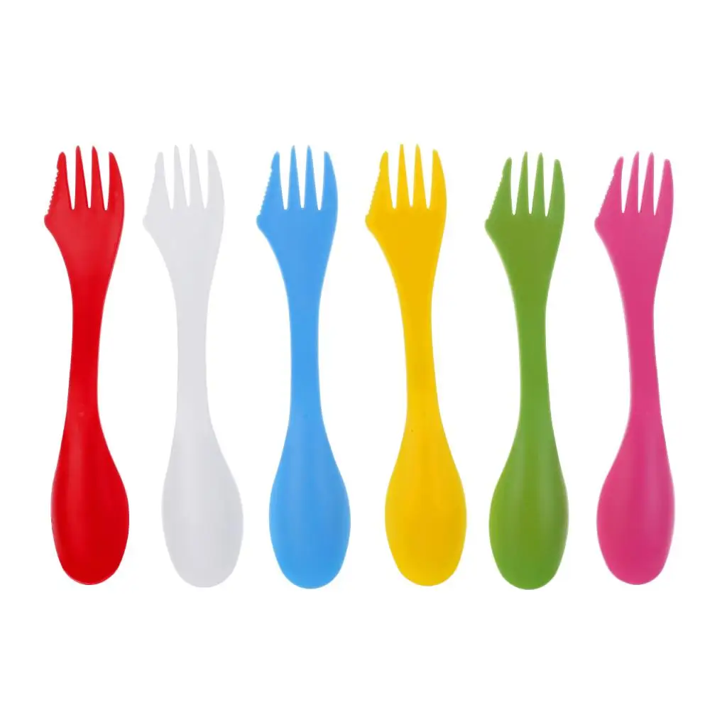 Bulk 6 of Preimium Plastic BPA Free Sporks - 3 in 1 Spoon, Fork And Combo