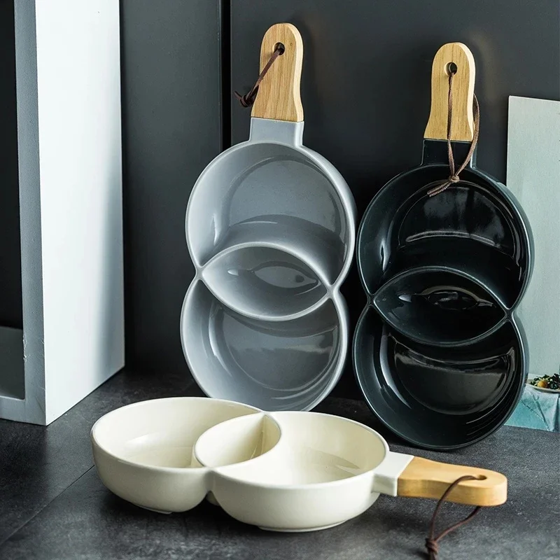 LingAo-Ceramic Divided Plate, Nordic Tableware, Household Plate, Sushi Snack, Breakfast Plates, Dishes