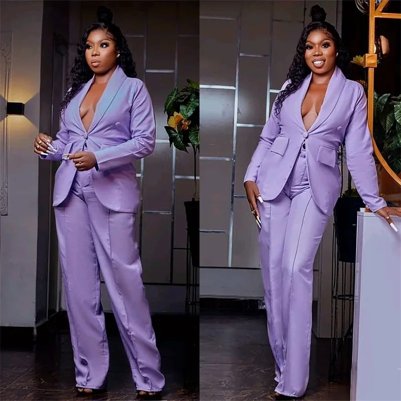 Plus Size Women Suits Set Blazer Pants 2 Pcs Purple Tailor Made One Button Formal Office Party Jacket Prom Dress Costumes