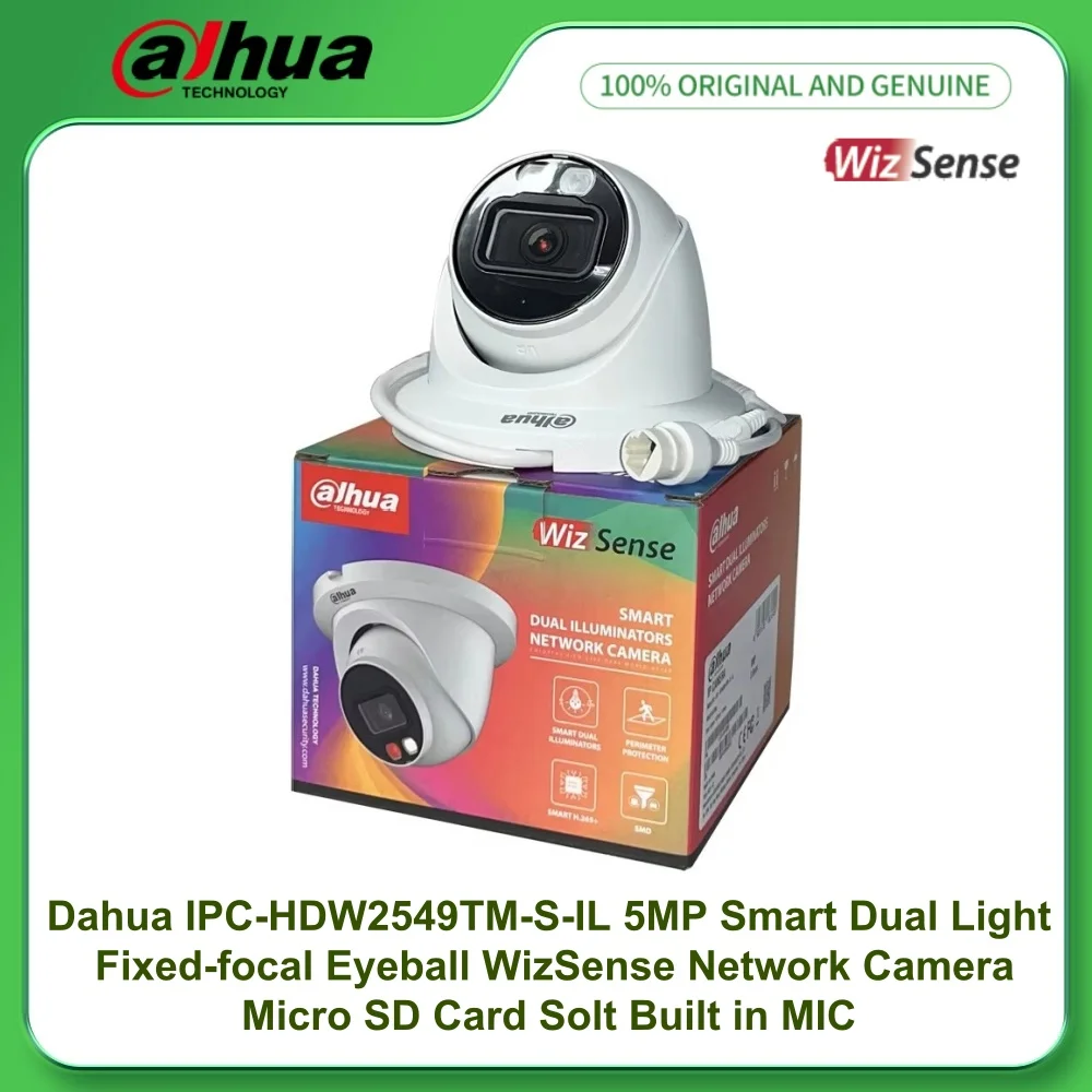 

Dahua IPC-HDBW2541R-ZAS 5MP IR Vari-focal Dome WizSense Network PoE Camera Built in MIC Micro SD Card Motion Detection IP67 SMD