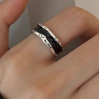 PANJBJ 925 Sterling Silver Black Drip Glaze Pinky Ring for Women Irregular Classics Fashion Versatile Jewelry Gift Dropshipping