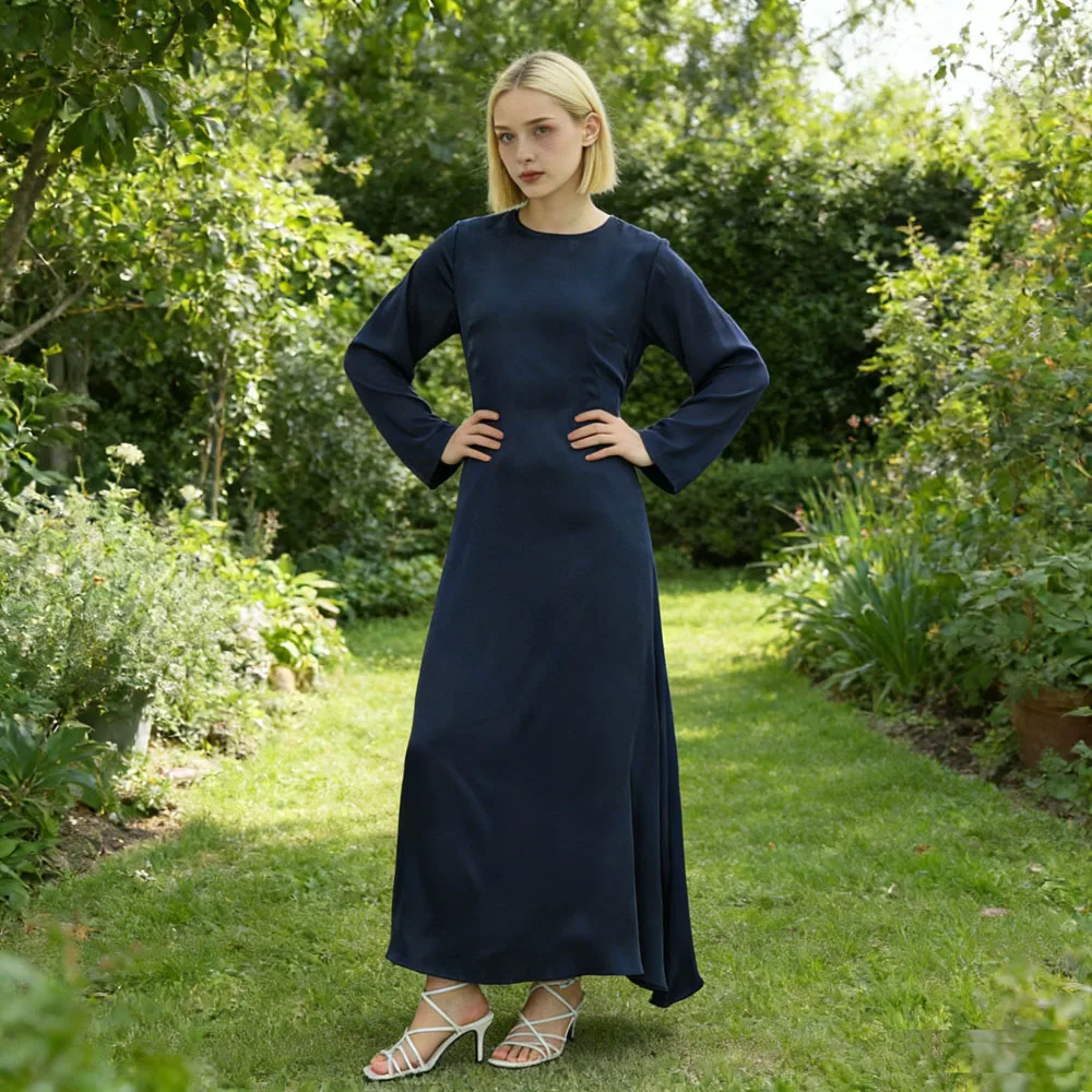 

Атласная абайя из Дубая для женщин, мусульманское платье-кафтан в турецком арабском стиле, исламская скромная одежда, праздничное платье для мусульманок, однотонное.