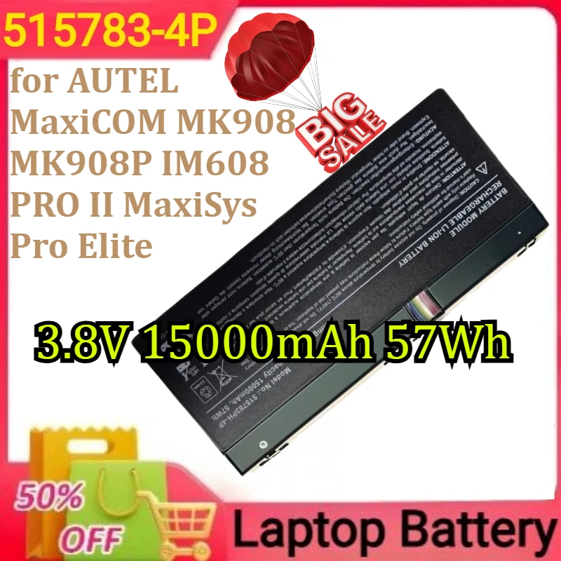 

515783-4P Battery for AUTEL MaxiCOM MK908 MK908P IM608 PRO II MaxiSys Pro Elite New 3.8V 15000mAh 57Wh
