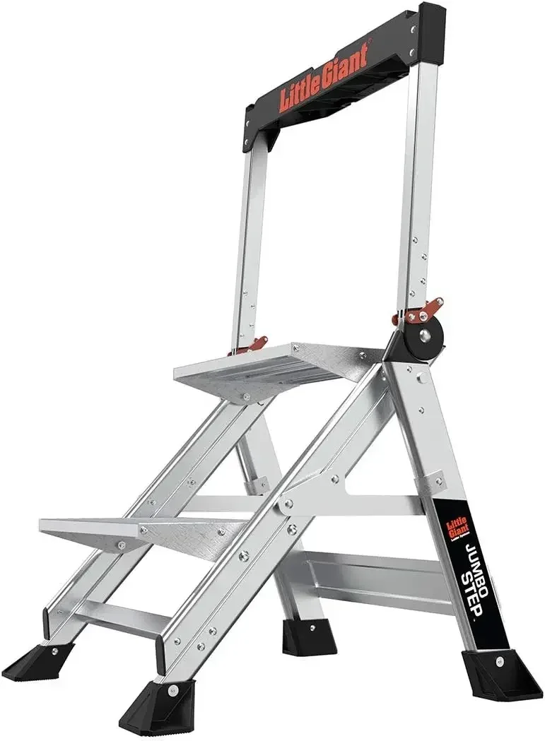 

Ladders, Jumbo Step, 2-Step, 2 foot, Step Stool, Aluminum, Type 1AA, 375 lbs weight rating, (11902), Silver