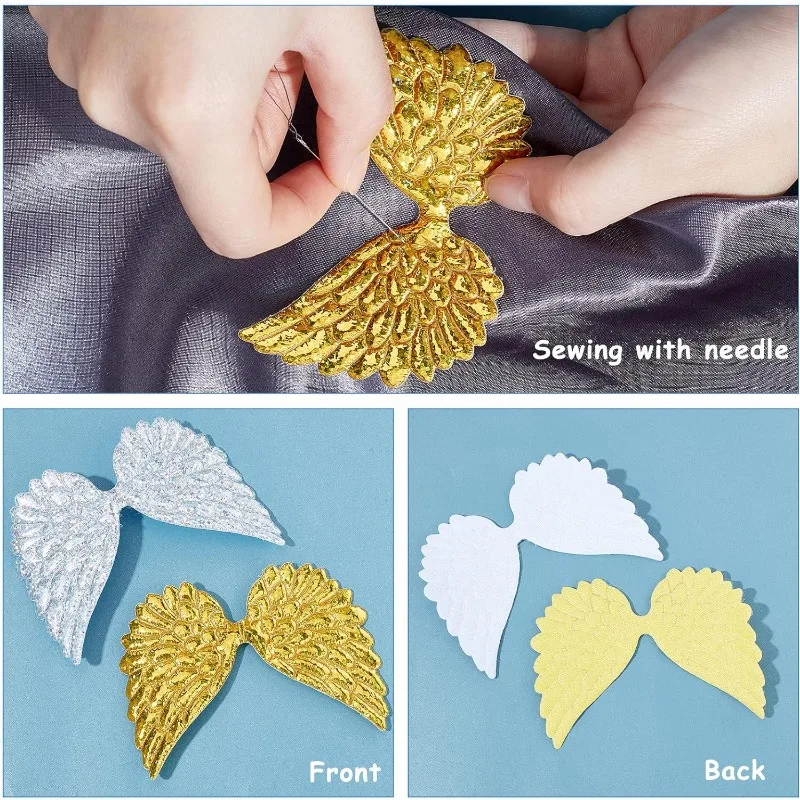 40 Pcs Glitter Craft Angel Wings 2 Colors Fabric Wing Patches Embossed Wing Patches for DIY Craft Clothing Ornament Supplies