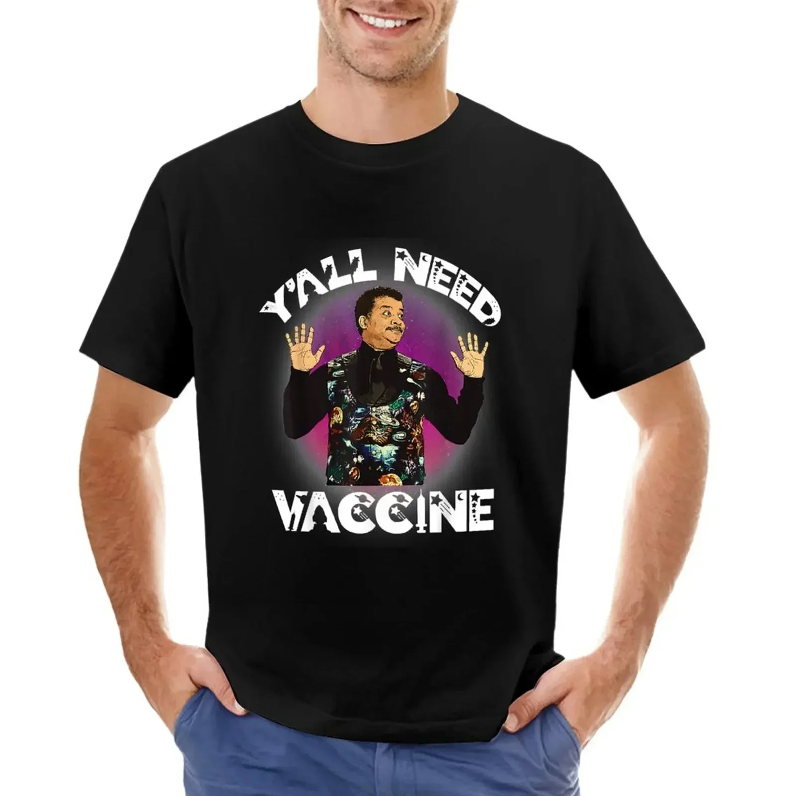 

New manga vintage anime clothes Neil de Grasse Tyson Y’All Need Vaccine Vaccination Science T-Shirt tees graphics Men's clothing