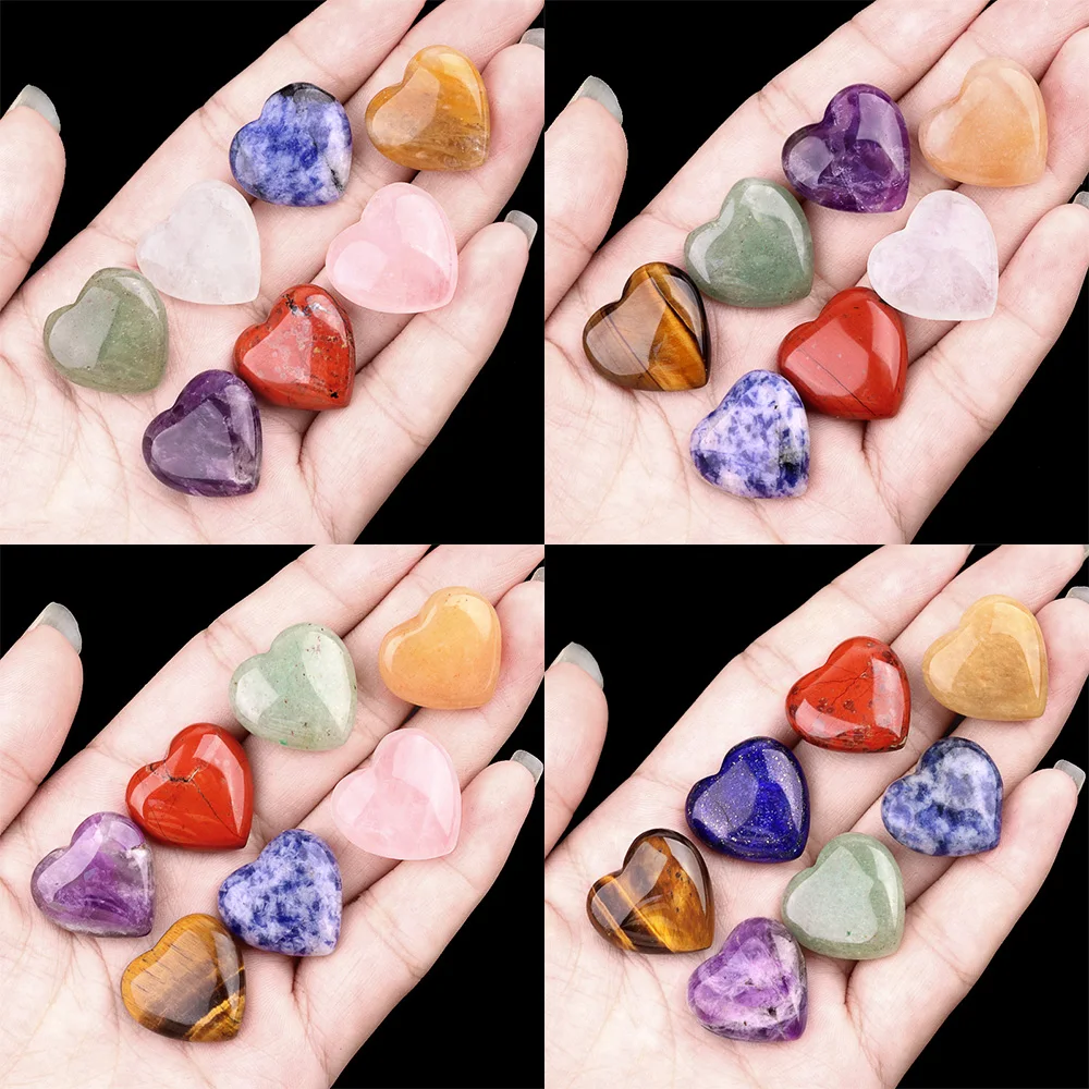 

7pcs Heart Shaped Chakra Stones Set Natural Agate Reiki Healing Crystals Palm Pocket Gemstones Relaxation Meditation Home Decor