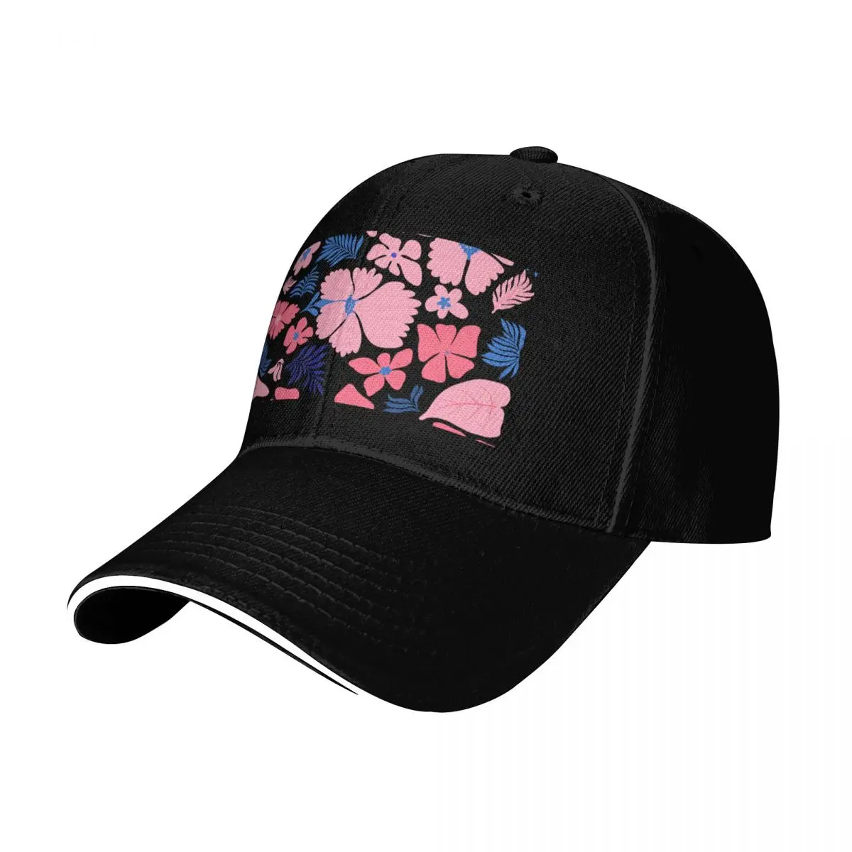Pink and Blue Tropical Flower Collage Baseball Cap Lightweight Packable Gift for Him Her Casual Daily Wear