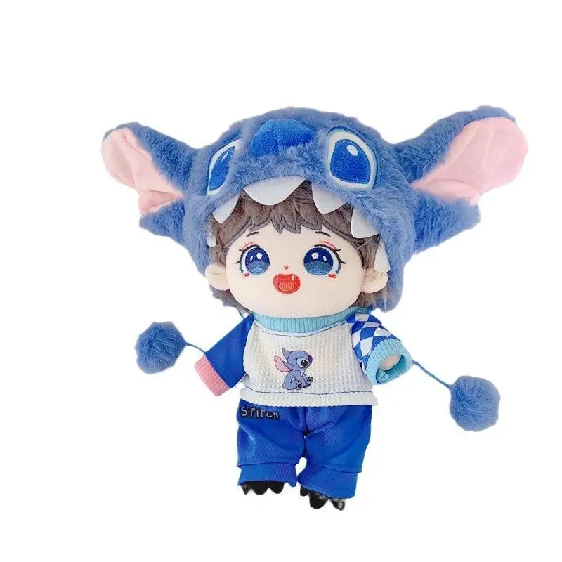 การ์ตูนน่ารัก Disney Stitch เด็กใหม่บุคลิกภาพที่เรียบง่ายสร้างสรรค์แฟชั่นอเนกประสงค์ตุ๊กตาผ้าฝ้ายหวานแต่งตัวชุดเสื้อกันหนาวหมวก