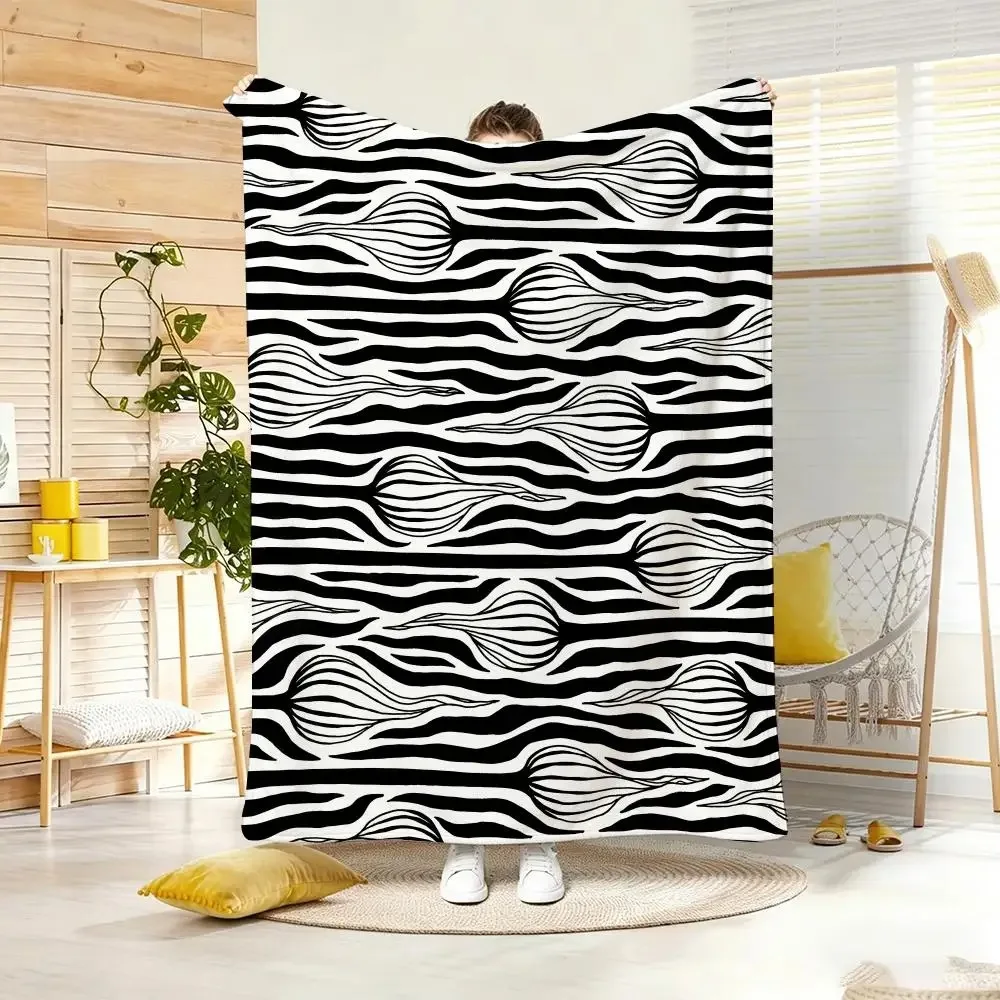 Botanical Seamless B-Black White Linear Throw Soft Warm Throw Blanket for Bedroom Living Room Bed Travel Camping Picnic Gift