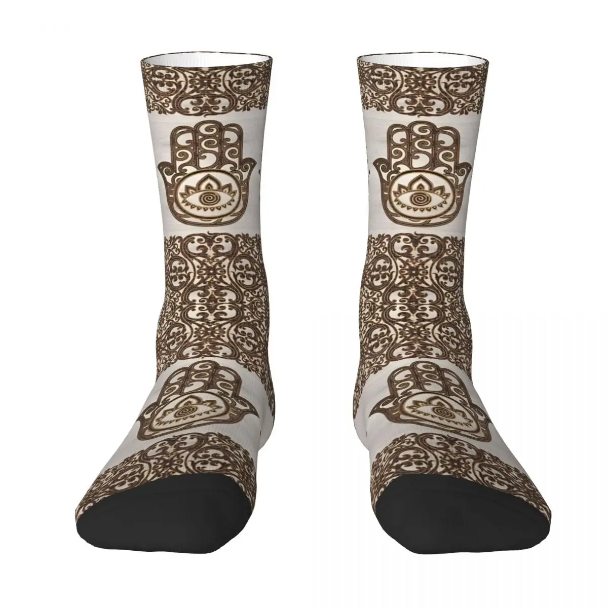 Vintage Hamsa Hand Hand Of Fatima Wooden Men's Socks Unisex Street Style Pattern Printed Crazy Crew Sock Gift