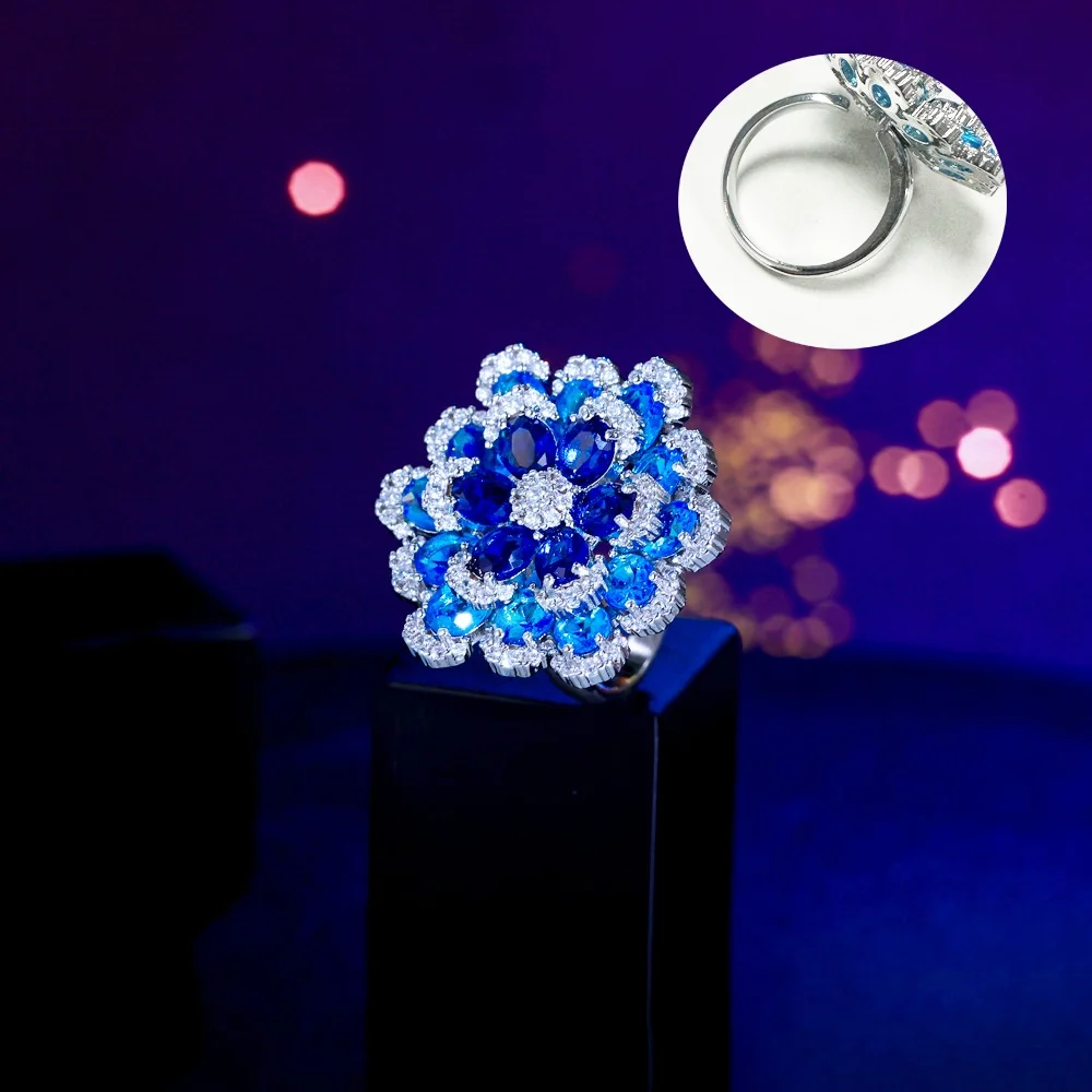 CWWZircons Rosaroter Zirkon Blumenförmiger Verstellbarer Ring für Frauen Glänzender Hochzeits- und Verlobungsschmuck Modeschmuck Geschenk Großhandel J0267 – Detail 11