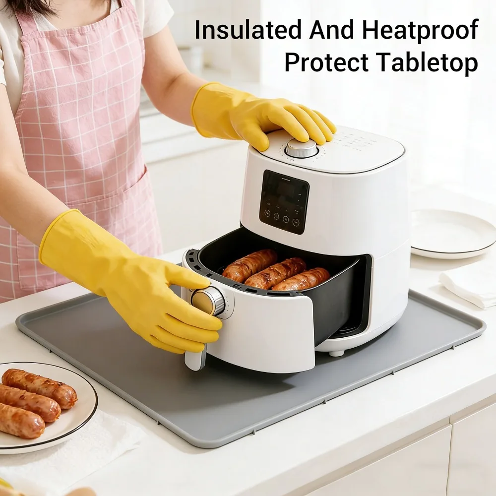 Raised Edge Silicone Coffee Mat Anti-Vibration Countertop Protector Coffee Machine Mat Heatproof Noise Reduction Coffee Bar Mat