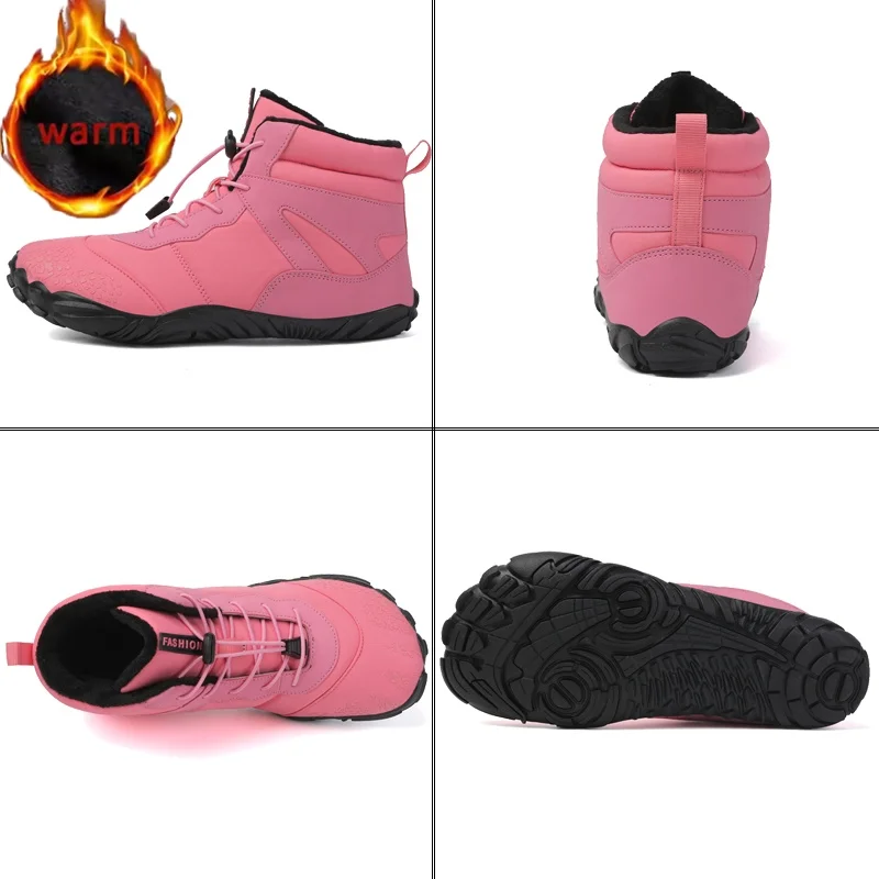 Botas de invierno impermeables para hombre y mujer, zapatos informales descalzos para nieve, zapatos de trabajo cálidos, botines para escalar, senderismo, antideslizantes