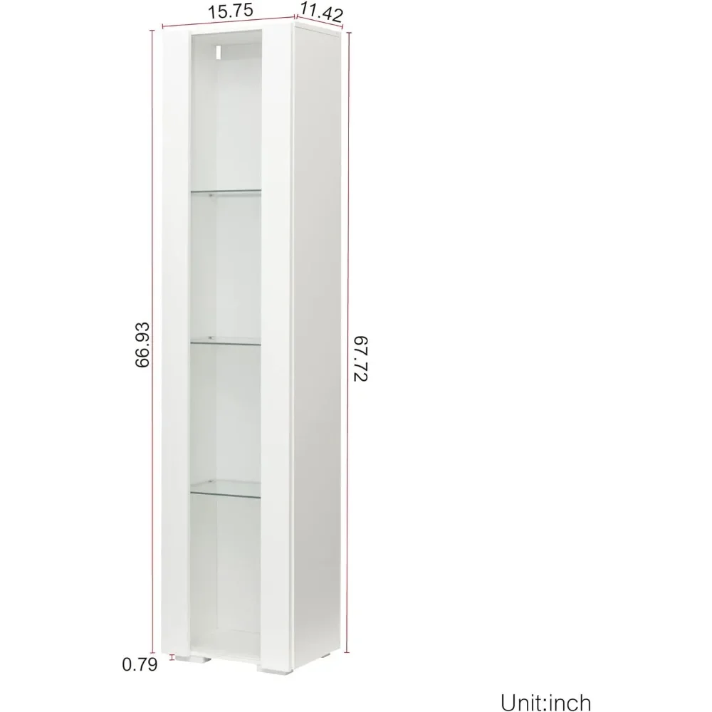 Modern Curio Cabinet Collection Display Cabinet Storage Cabinet with 4 Shelves, White High Gloss Floor Standing Bookshelf