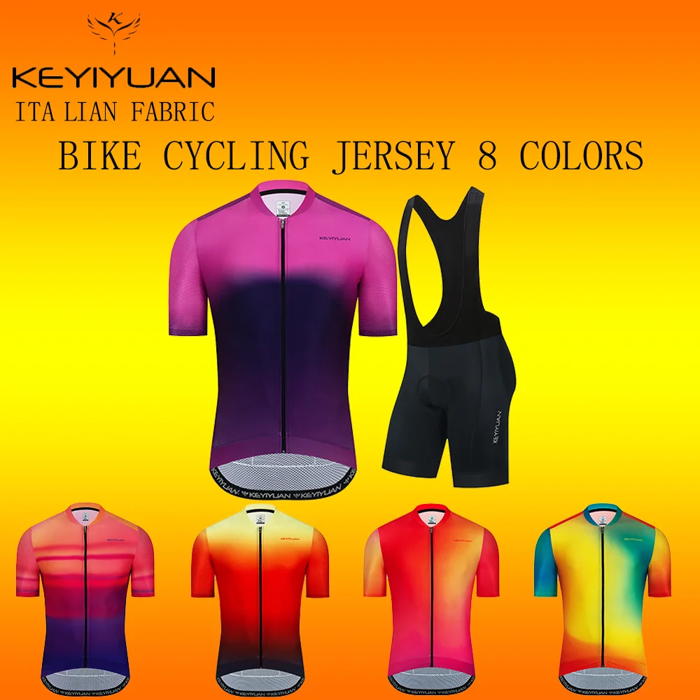 KEYIYUAN Cycling Jersey Men Women Breathable Mountain Bike Clothing Quick Dry Race Bicycle Shirt Italy MITI Hem Road Cycling Top